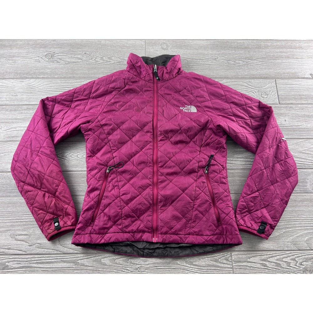 The North Face Womens Quilted Puffer Jacket Magenta Pink Full Zip Small